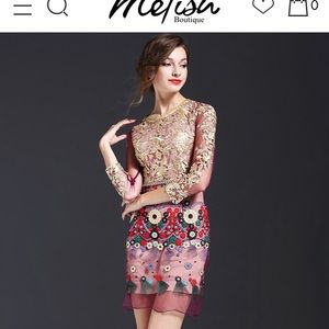 👗🎄 Pink Mesh Embroidered Waved Hem Mini Dress 💕